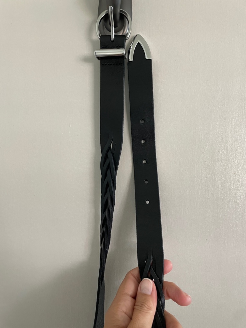 GAP, NEVER WORN, Black Braided Leather Women’s Belt with Silver Buckle